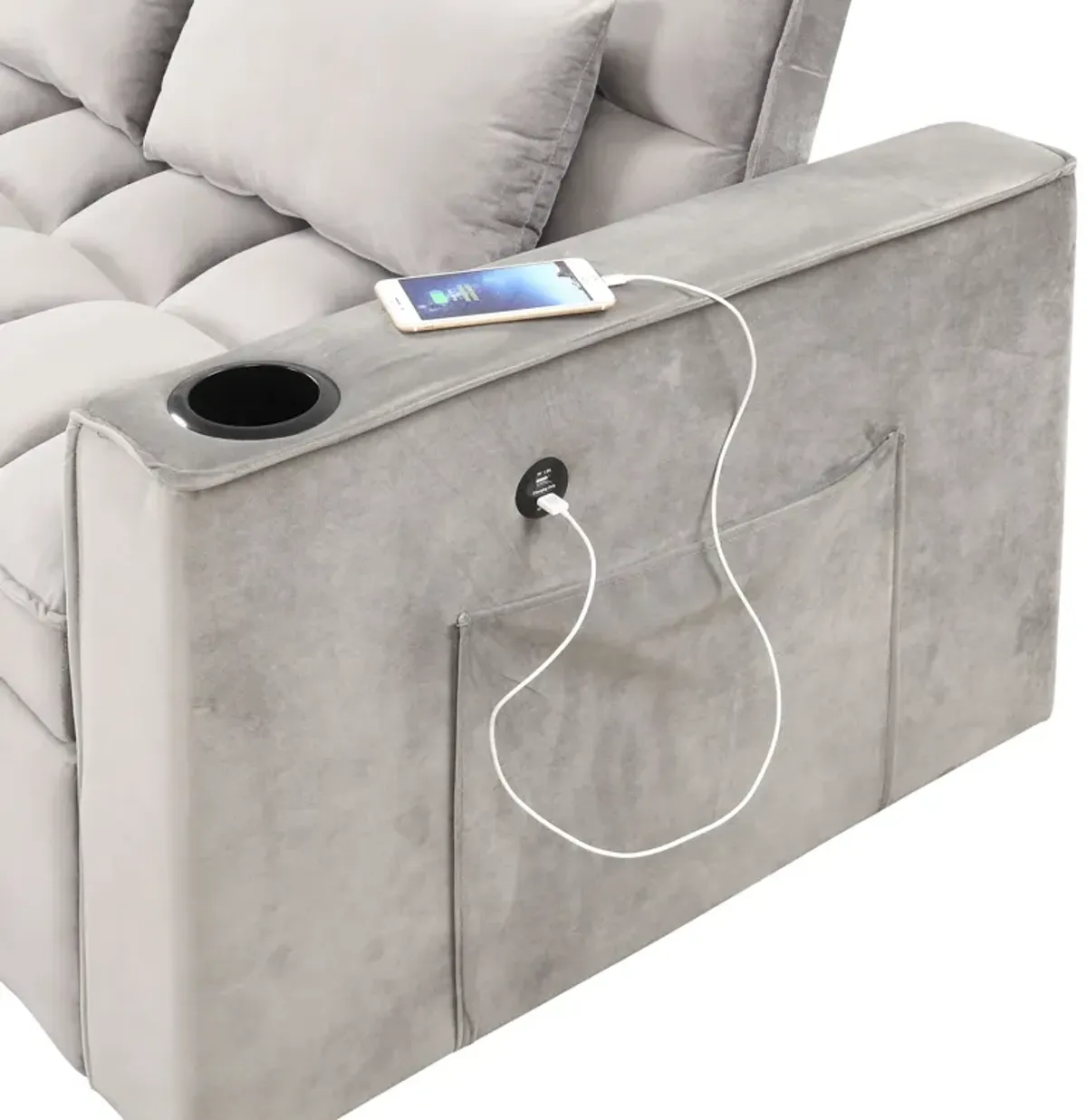 Multi Functional Sofa Bed With Cup Holder And USB Port For Living Room Or Apartments