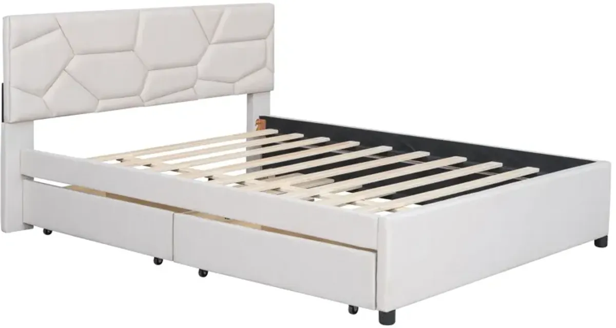 Upholstered Platform Bed With Brick Pattern Headboard And Twin Long Size Trundle