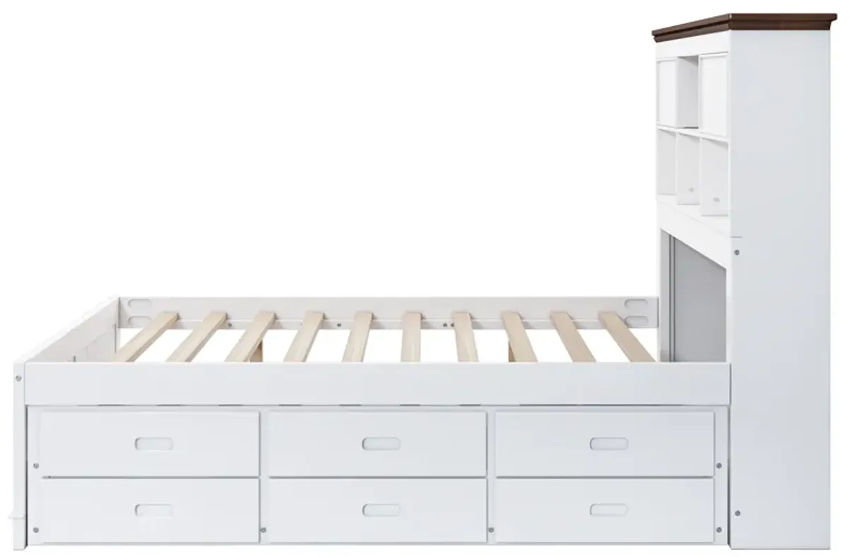 Solid Pine Captain Bookcase Bed With Trundle Bed And 3 Spacious Under Bed Drawers In Casual