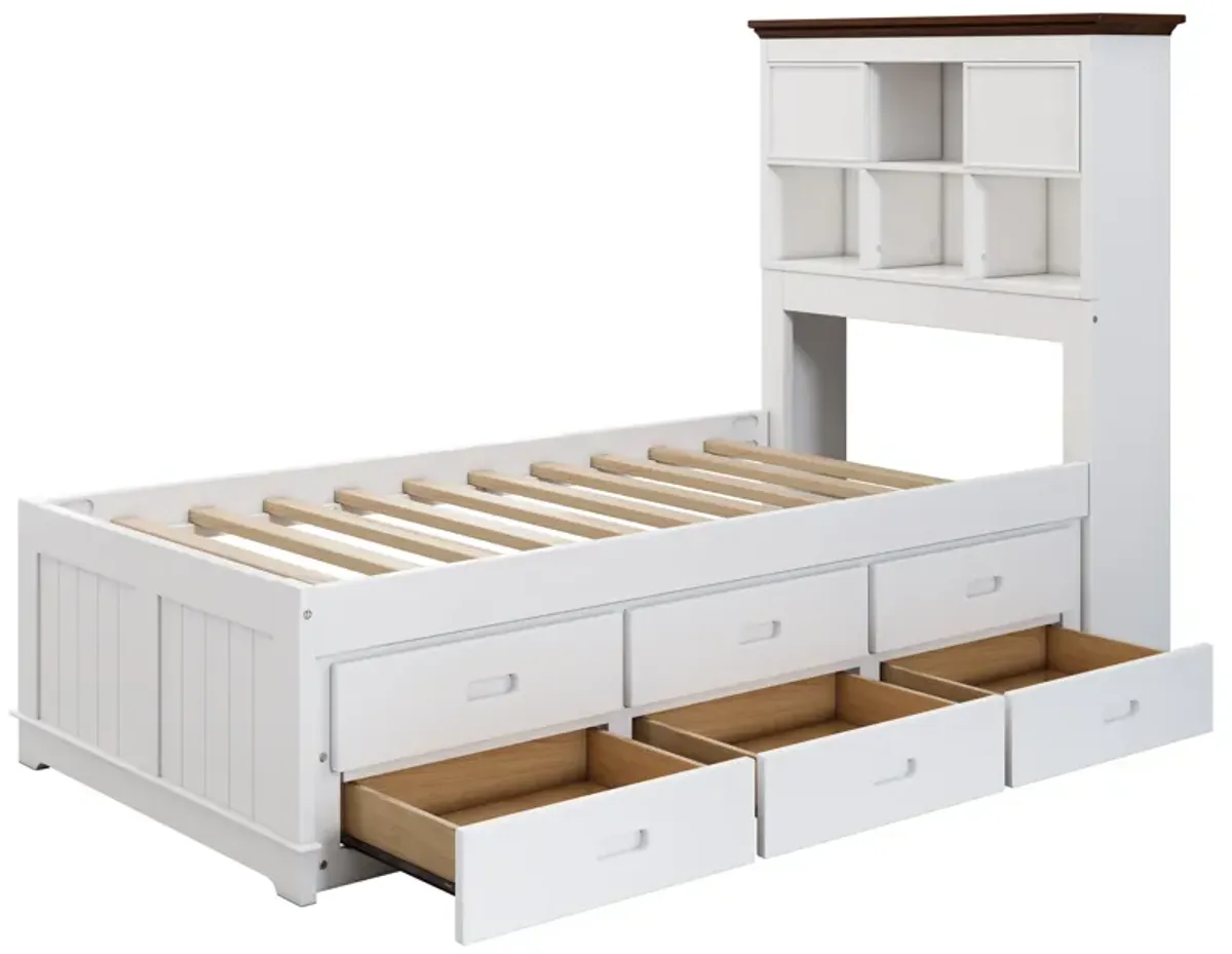 Solid Pine Captain Bookcase Bed With Trundle Bed And 3 Spacious Under Bed Drawers In Casual