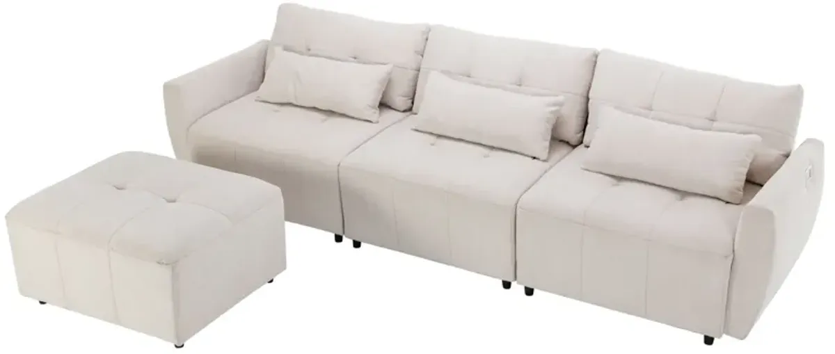 Convertible Sectional Sofa Couch 3 Seat L-Shaped Sofa With Movable Ottoman And USB For Apartment, Living Room, Bedroom