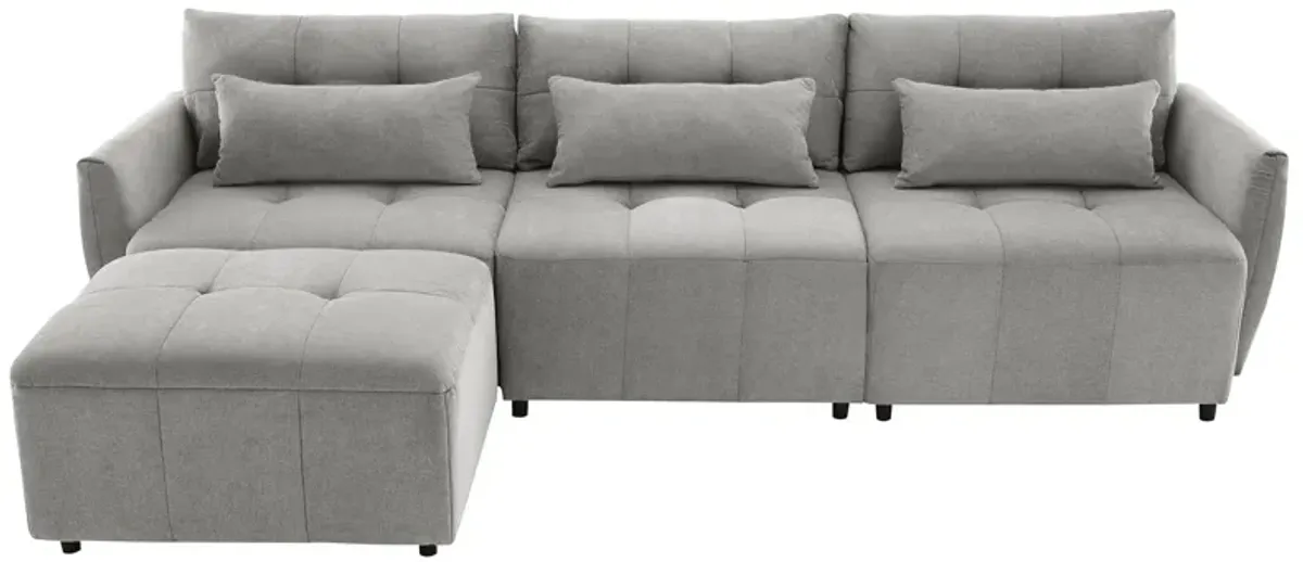 Convertible Sectional Sofa Couch 3 Seat L-Shaped Sofa With Movable Ottoman And USB For Apartment, Living Room, Bedroom