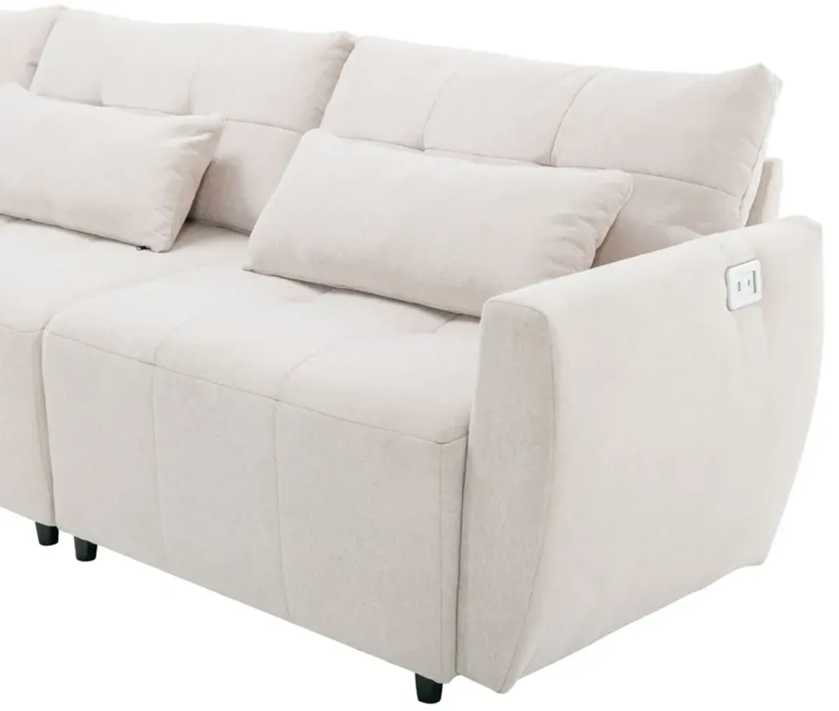 Convertible Sectional Sofa Couch 3 Seat L-Shaped Sofa With Movable Ottoman And USB For Apartment, Living Room, Bedroom