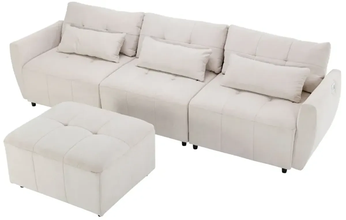 Convertible Sectional Sofa Couch 3 Seat L-Shaped Sofa With Movable Ottoman And USB For Apartment, Living Room, Bedroom