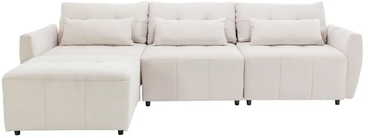 Convertible Sectional Sofa Couch 3 Seat L-Shaped Sofa With Movable Ottoman And USB For Apartment, Living Room, Bedroom