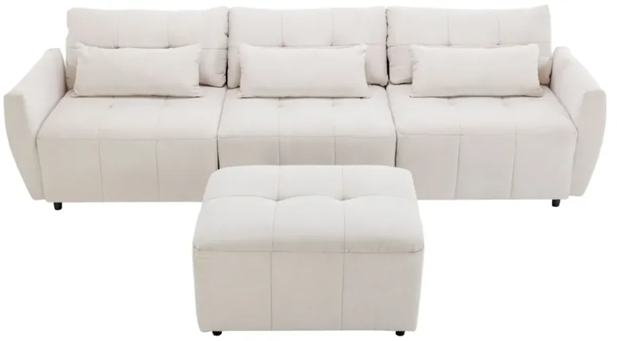 Convertible Sectional Sofa Couch 3 Seat L-Shaped Sofa With Movable Ottoman And USB For Apartment, Living Room, Bedroom