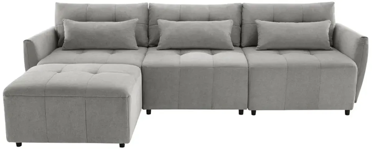 Convertible Sectional Sofa Couch 3 Seat L-Shaped Sofa With Movable Ottoman And USB For Apartment, Living Room, Bedroom