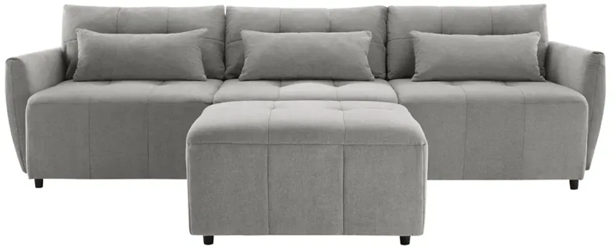 Convertible Sectional Sofa Couch 3 Seat L-Shaped Sofa With Movable Ottoman And USB For Apartment, Living Room, Bedroom