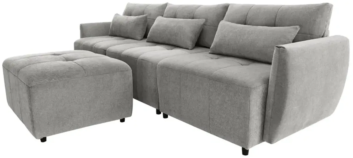 Convertible Sectional Sofa Couch 3 Seat L-Shaped Sofa With Movable Ottoman And USB For Apartment, Living Room, Bedroom