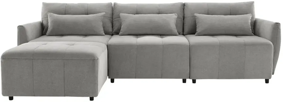 Convertible Sectional Sofa Couch 3 Seat L-Shaped Sofa With Movable Ottoman And USB For Apartment, Living Room, Bedroom