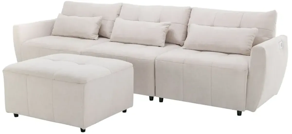 Convertible Sectional Sofa Couch 3 Seat L-Shaped Sofa With Movable Ottoman And USB For Apartment, Living Room, Bedroom