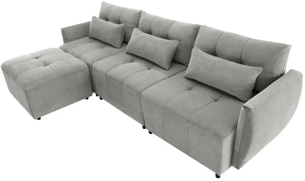 Convertible Sectional Sofa Couch 3 Seat L-Shaped Sofa With Movable Ottoman And USB For Apartment, Living Room, Bedroom