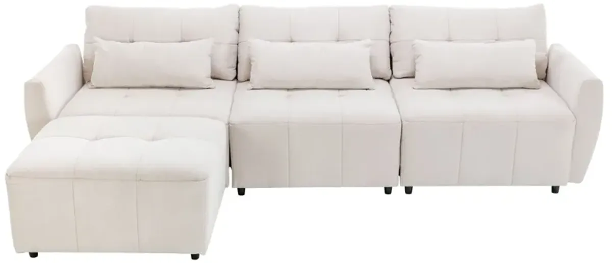 Convertible Sectional Sofa Couch 3 Seat L-Shaped Sofa With Movable Ottoman And USB For Apartment, Living Room, Bedroom