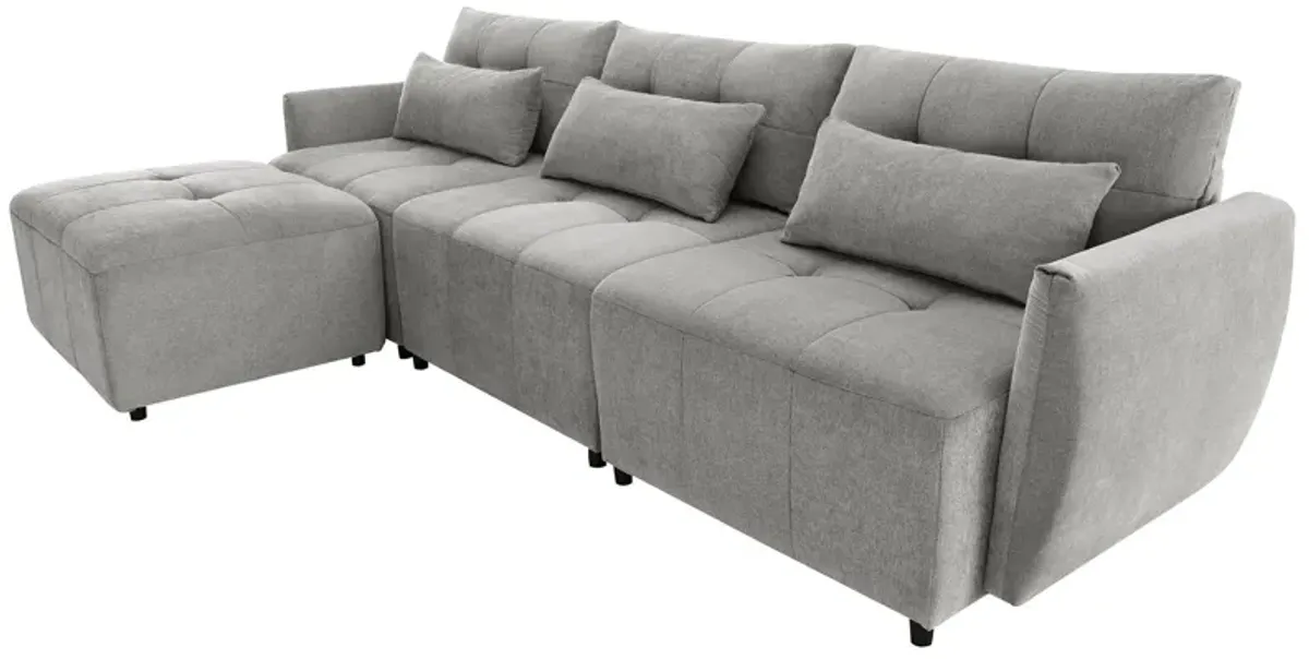 Convertible Sectional Sofa Couch 3 Seat L-Shaped Sofa With Movable Ottoman And USB For Apartment, Living Room, Bedroom