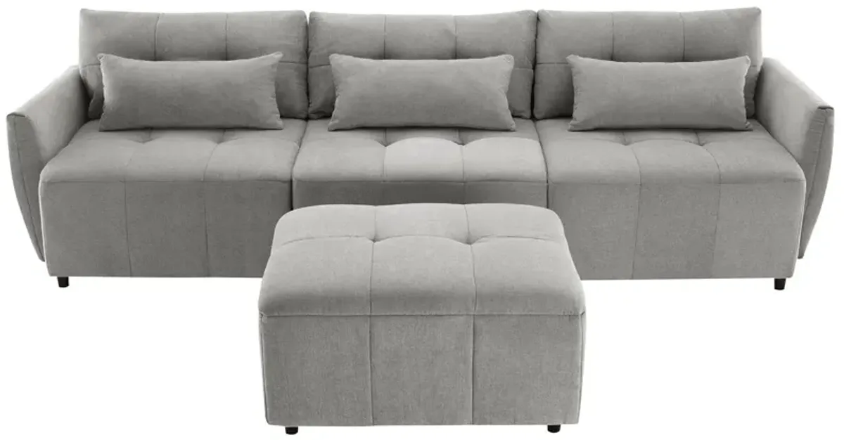 Convertible Sectional Sofa Couch 3 Seat L-Shaped Sofa With Movable Ottoman And USB For Apartment, Living Room, Bedroom