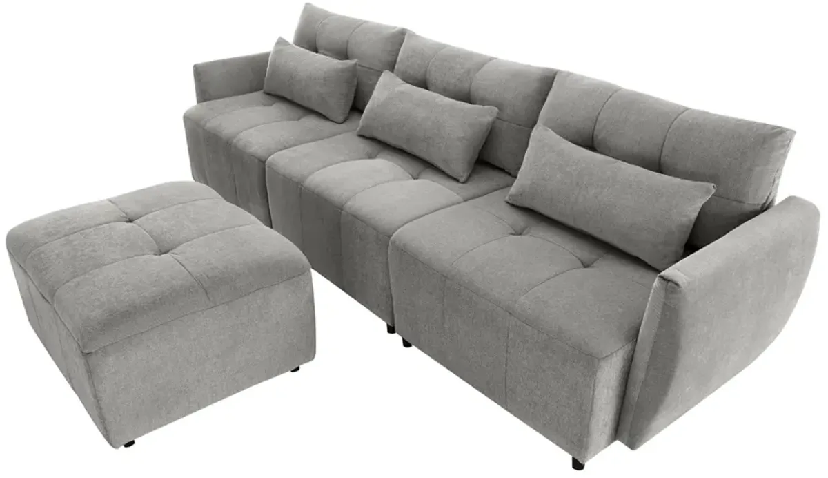 Convertible Sectional Sofa Couch 3 Seat L-Shaped Sofa With Movable Ottoman And USB For Apartment, Living Room, Bedroom