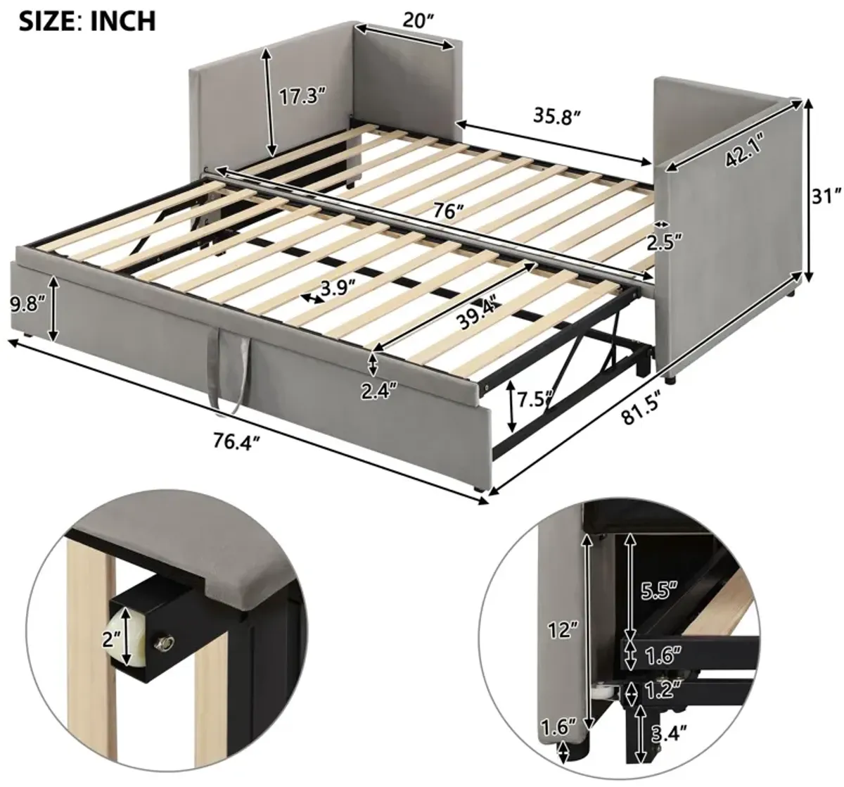 Twin Size Upholstered Daybed With Pop Up Trundle