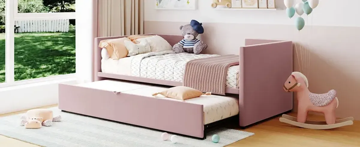 Twin Size Upholstered Daybed With Pop Up Trundle