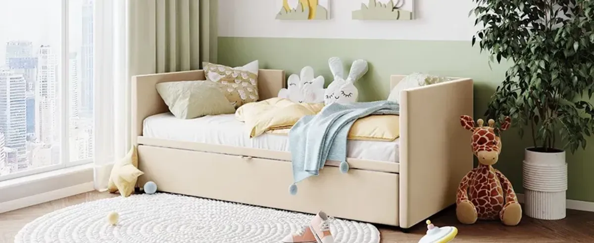 Twin Size Upholstered Daybed With Pop Up Trundle