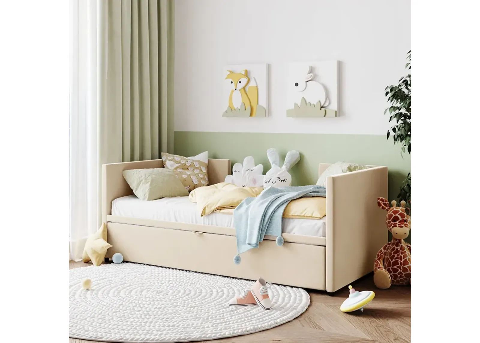 Twin Size Upholstered Daybed With Pop Up Trundle