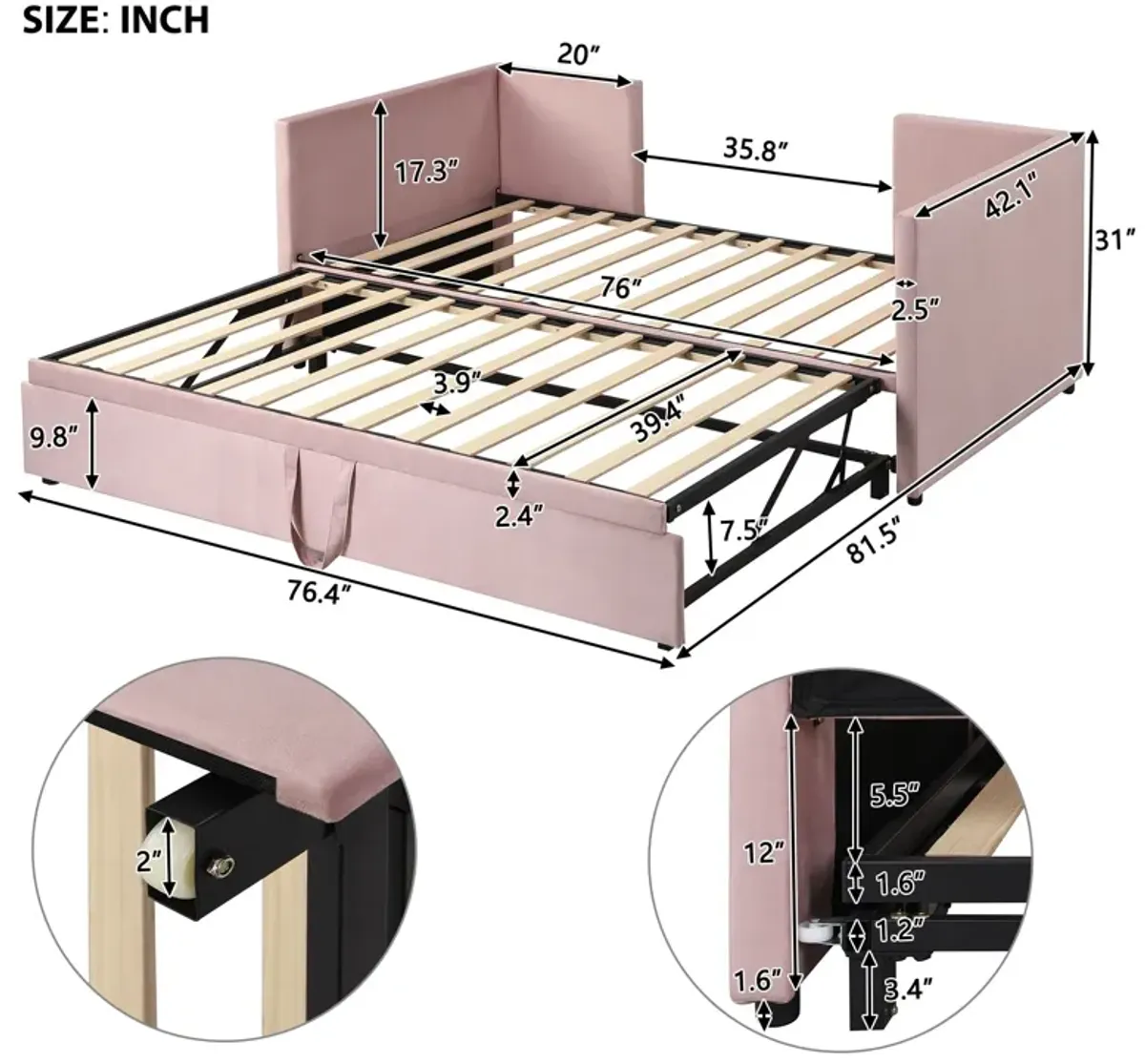 Twin Size Upholstered Daybed With Pop Up Trundle