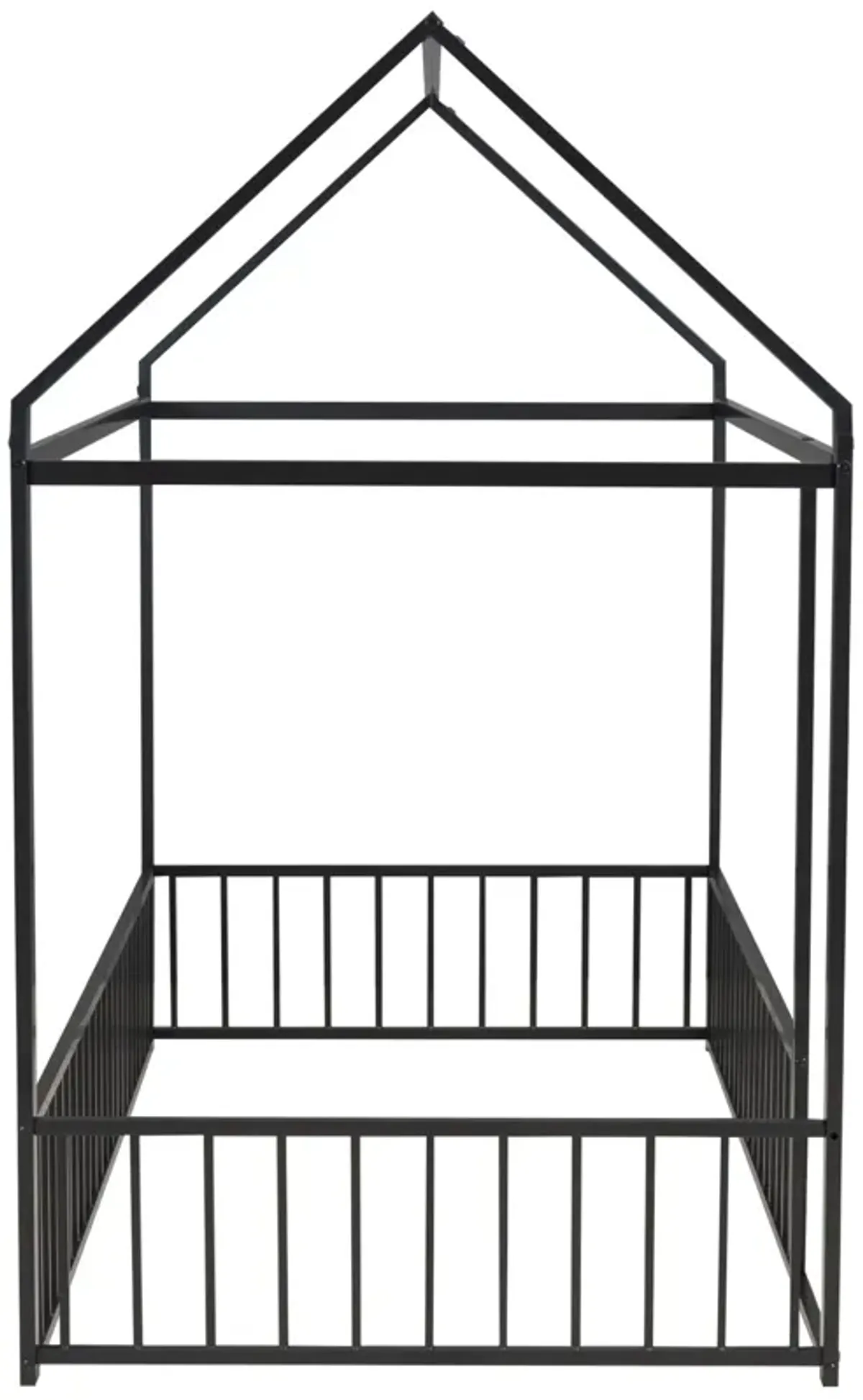 Twin Size Metal Bed House Bed Frame With Fence, For Kids, Teens, Girls, Boys