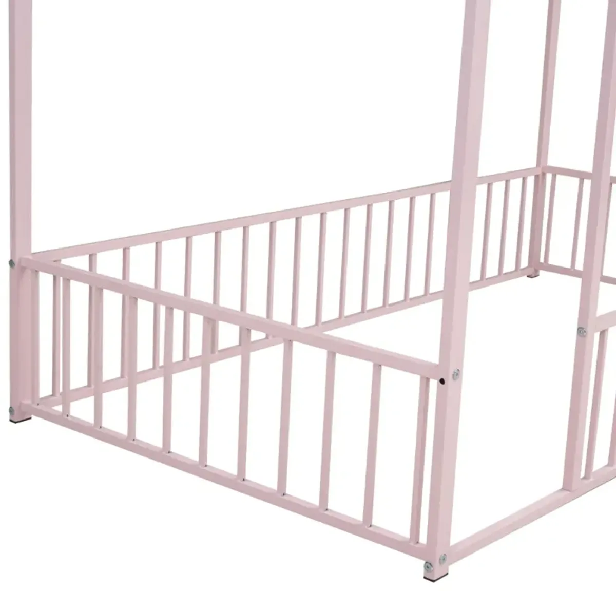 Twin Size Metal Bed House Bed Frame With Fence, For Kids, Teens, Girls, Boys