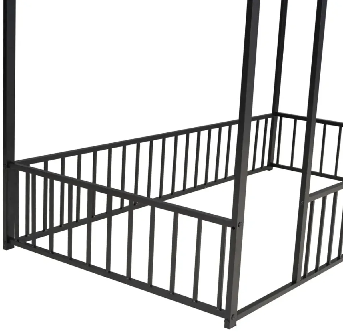 Twin Size Metal Bed House Bed Frame With Fence, For Kids, Teens, Girls, Boys