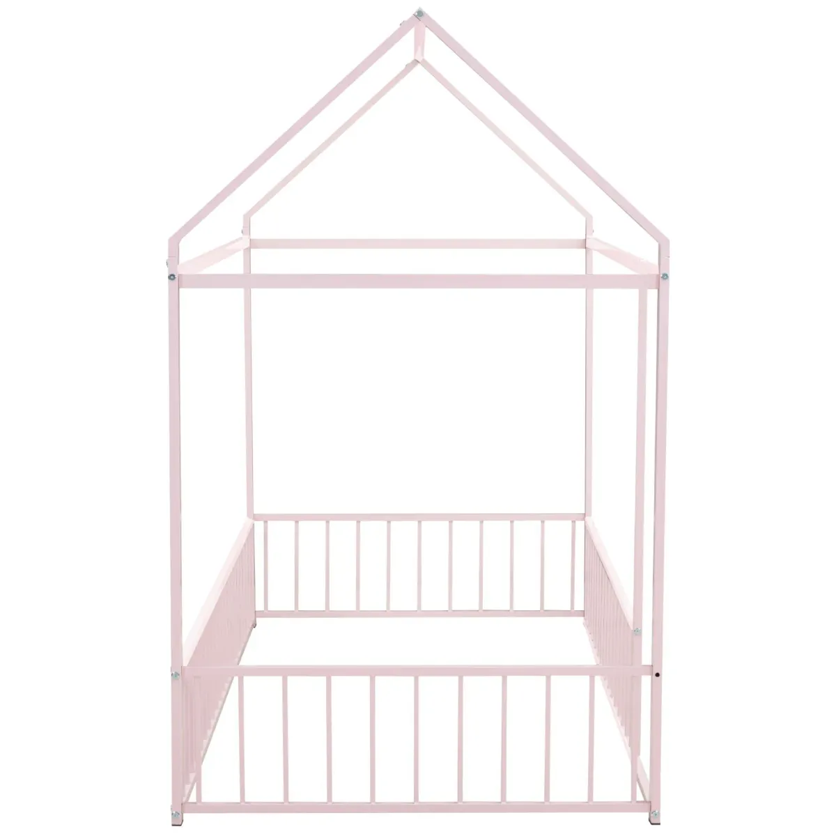 Twin Size Metal Bed House Bed Frame With Fence, For Kids, Teens, Girls, Boys