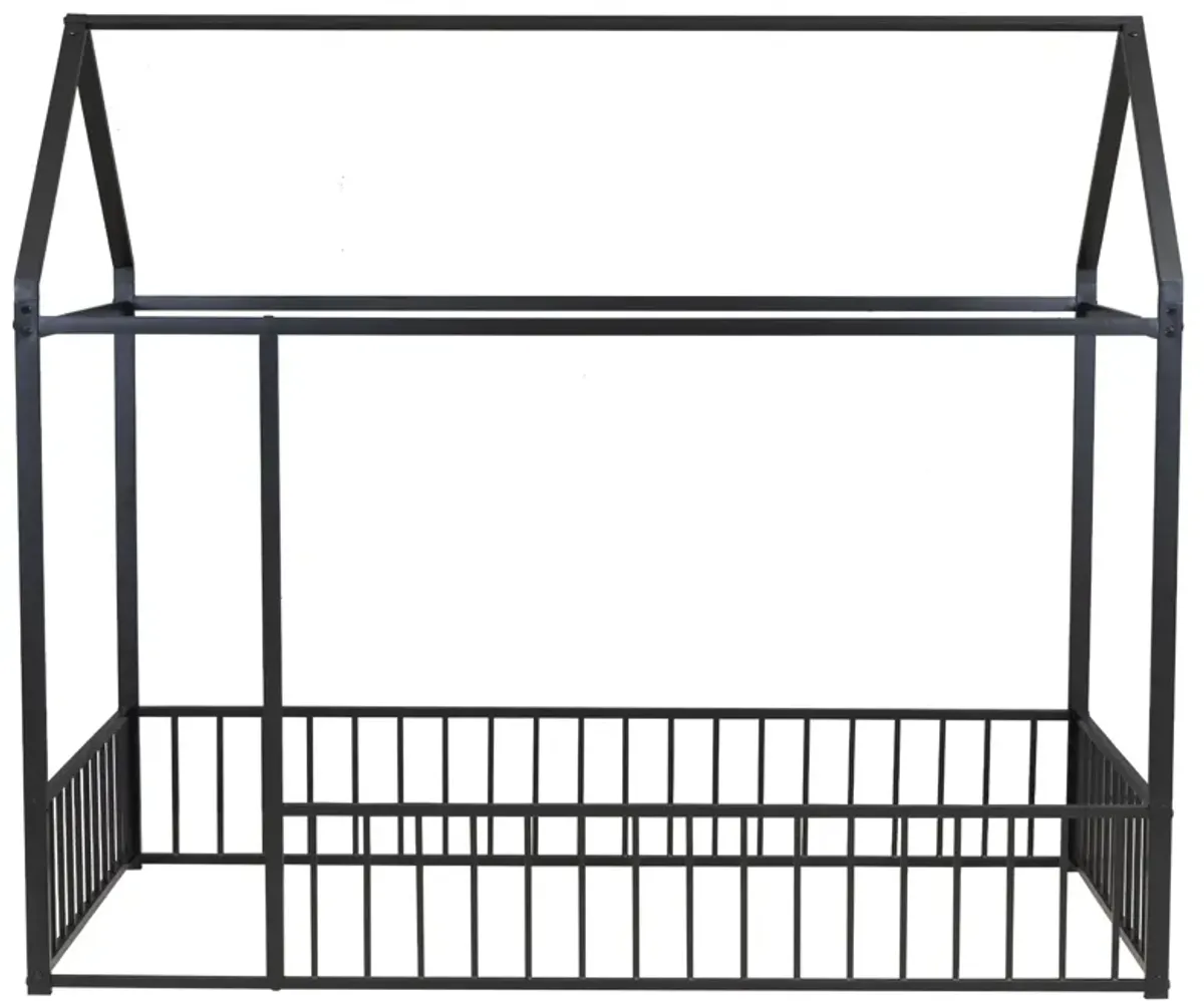 Twin Size Metal Bed House Bed Frame With Fence, For Kids, Teens, Girls, Boys