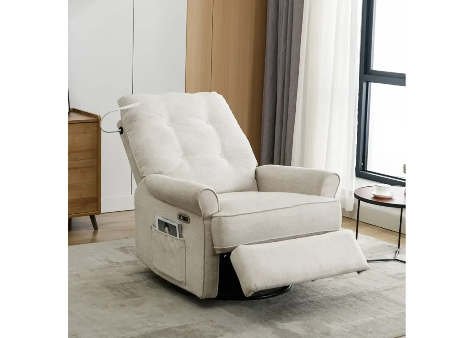 Reclining Chair 270 Degree Swivel Recliner Chairs With USB Port, Side Pocket And Touch Sensitive Lamp For Living Room, Bedroom