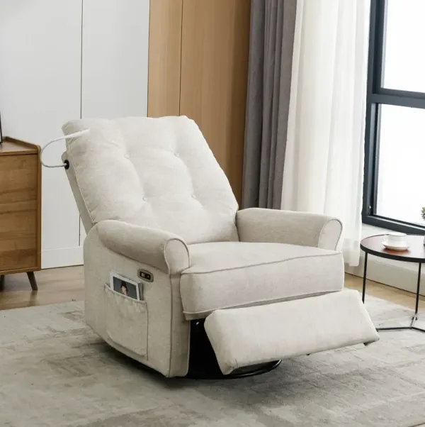 Reclining Chair 270 Degree Swivel Recliner Chairs With USB Port, Side Pocket And Touch Sensitive Lamp For Living Room, Bedroom