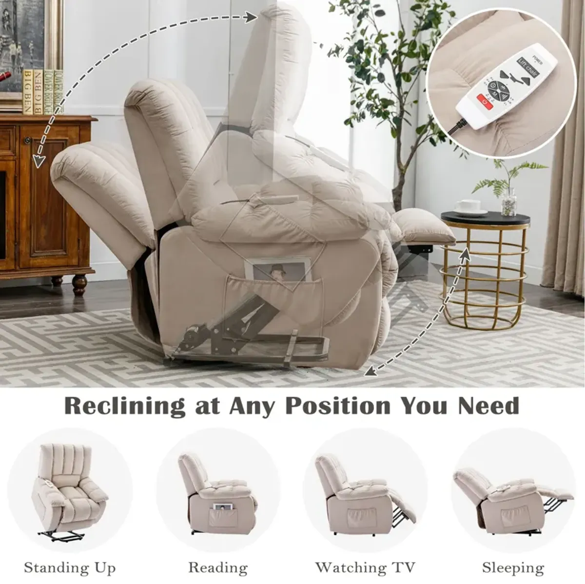 Massage Recliner Chair Electric Power Lift Recliner Chairs With Heat, Vibration, Side Pocket For Living Room Bedroom