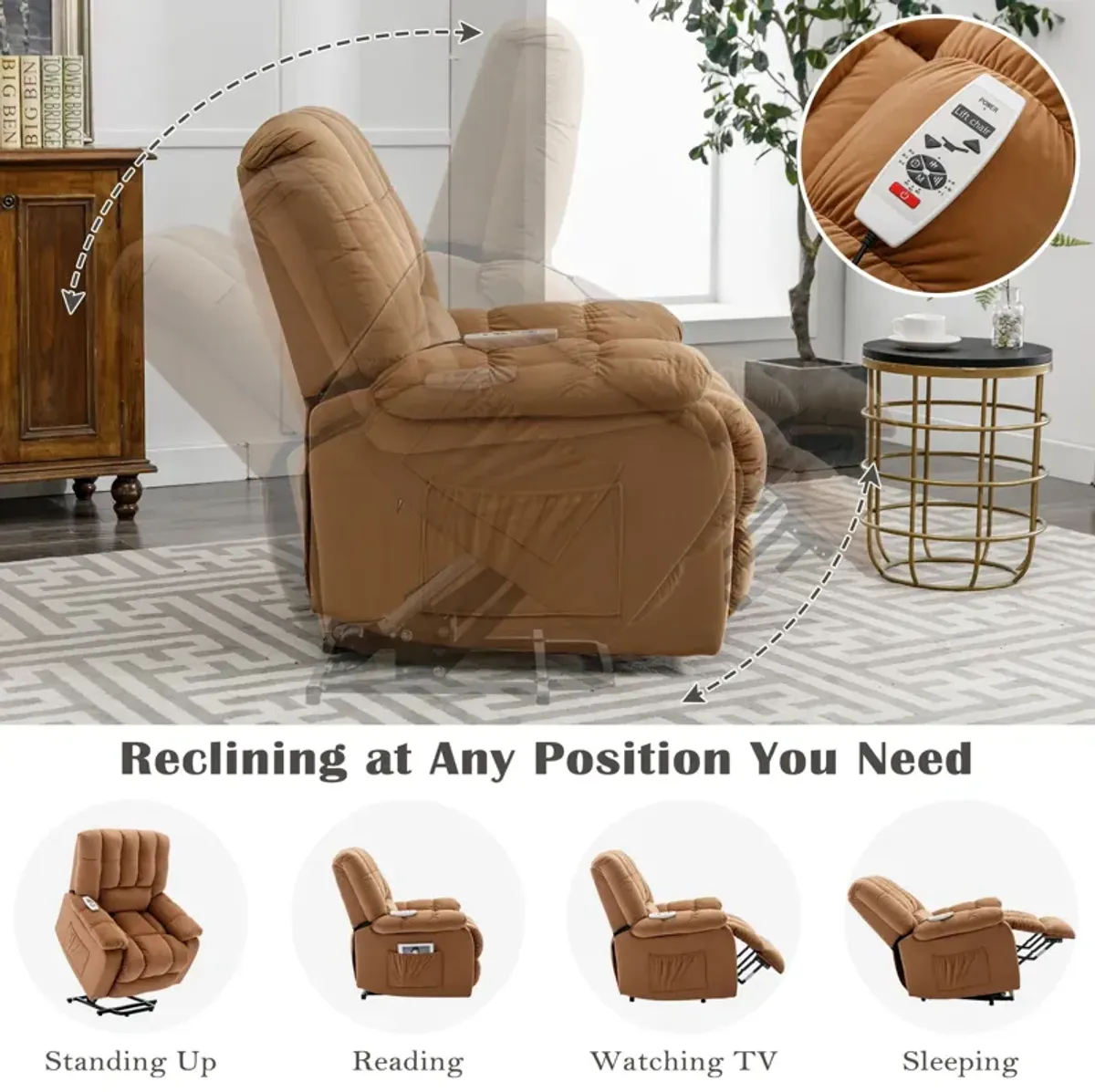 Massage Recliner Chair Electric Power Lift Recliner Chairs With Heat, Vibration, Side Pocket For Living Room Bedroom