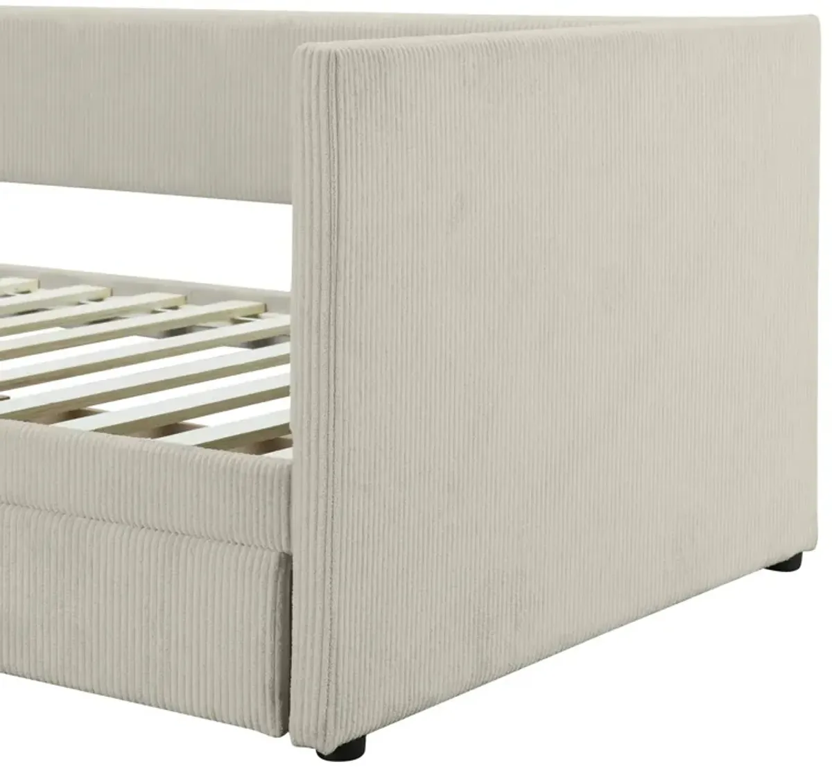 Twin Size Corduroy Daybed With Two Drawers And Wood Slat