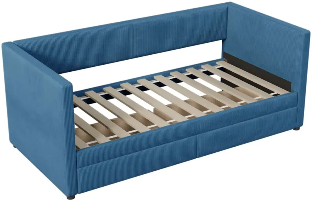 Twin Size Corduroy Daybed With Two Drawers And Wood Slat