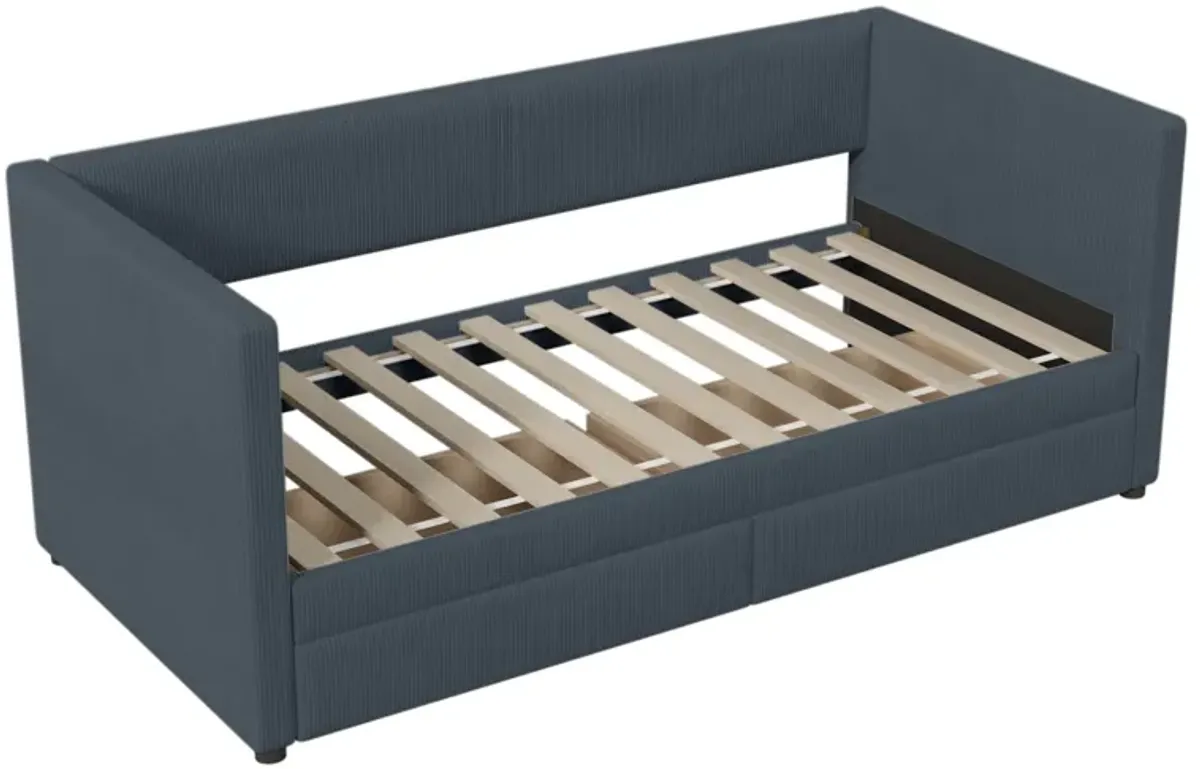 Twin Size Corduroy Daybed With Two Drawers And Wood Slat