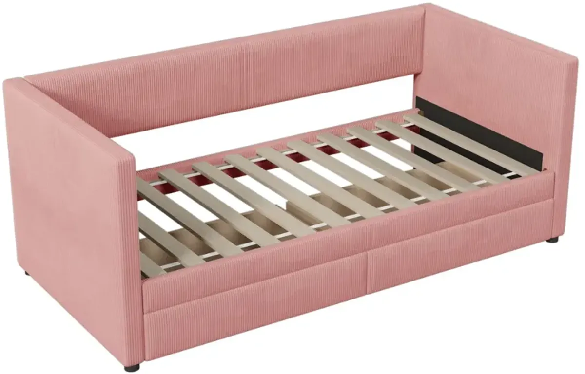 Twin Size Corduroy Daybed With Two Drawers And Wood Slat