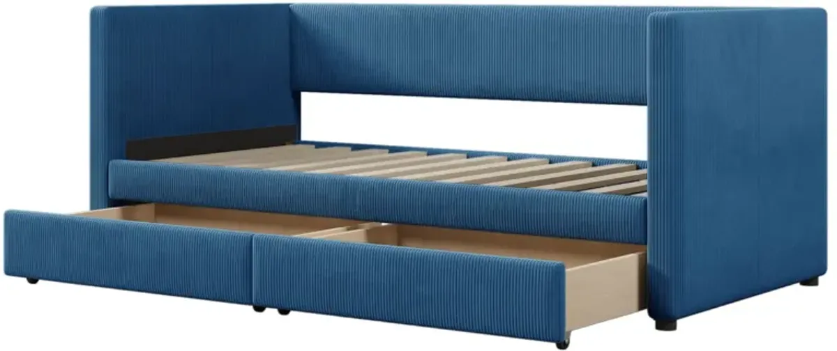 Twin Size Corduroy Daybed With Two Drawers And Wood Slat