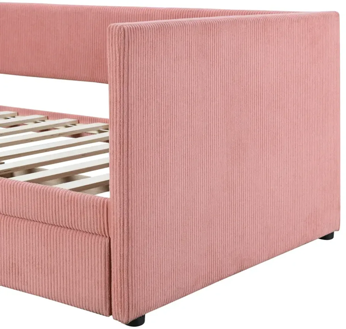 Twin Size Corduroy Daybed With Two Drawers And Wood Slat