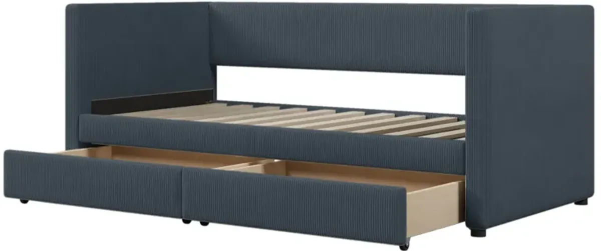 Twin Size Corduroy Daybed With Two Drawers And Wood Slat