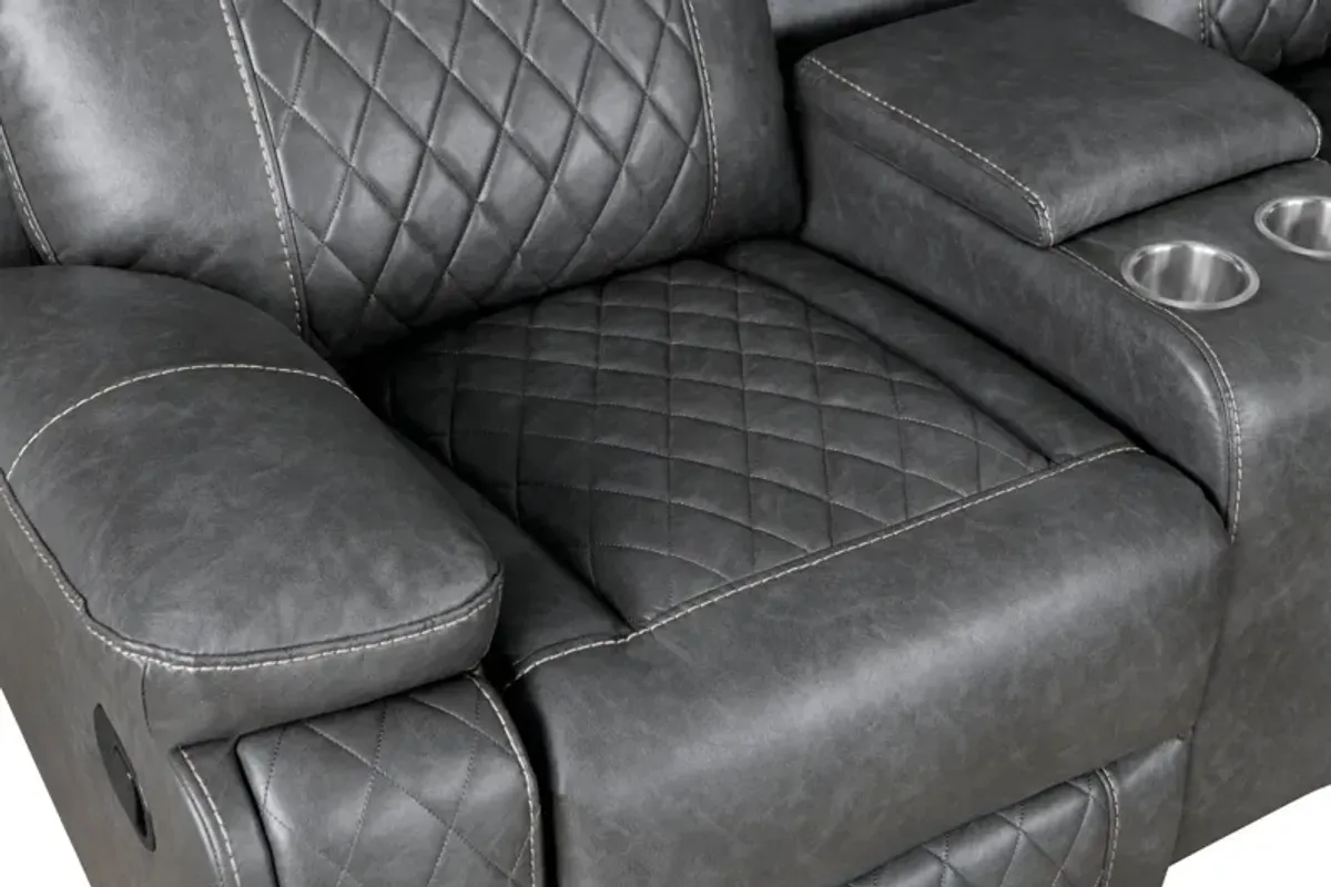 Home Theater Seating Manual Recliner With Cup Holder, Hide - Away Storage PU Reclining Sofa For Living Room, Home Theater