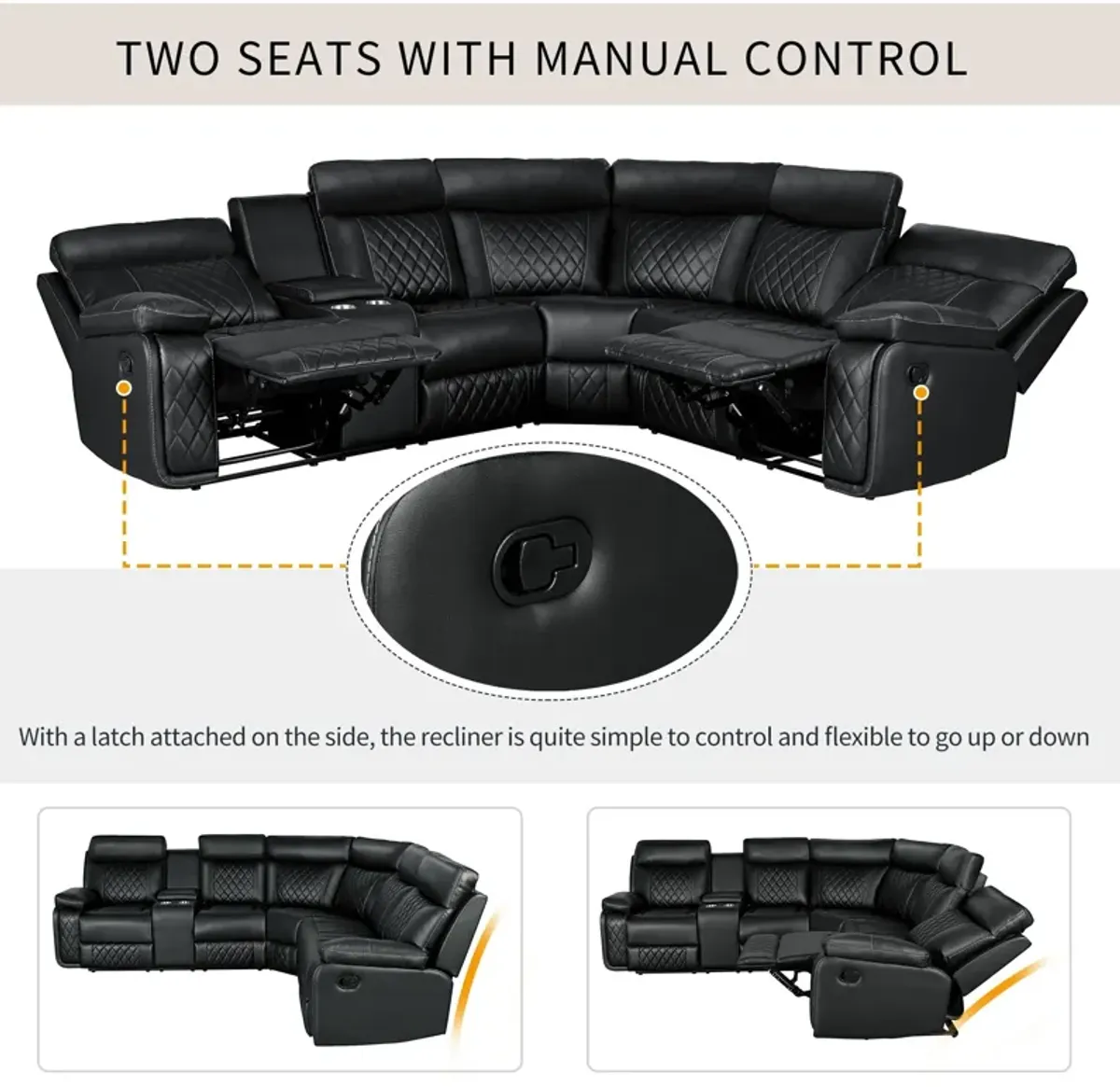 Home Theater Seating Manual Recliner With Cup Holder, Hide - Away Storage PU Reclining Sofa For Living Room, Home Theater