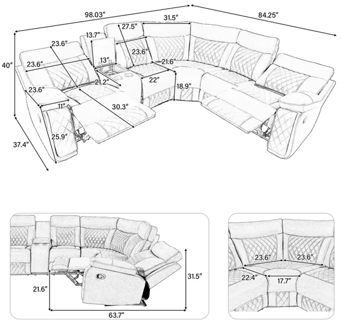 Home Theater Seating Manual Recliner With Cup Holder, Hide - Away Storage PU Reclining Sofa For Living Room, Home Theater