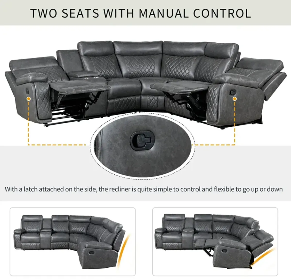 Home Theater Seating Manual Recliner With Cup Holder, Hide - Away Storage PU Reclining Sofa For Living Room, Home Theater