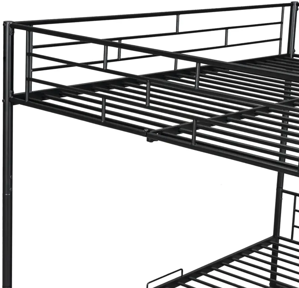 Metal Bunk Bed With Shelf And Guardrails