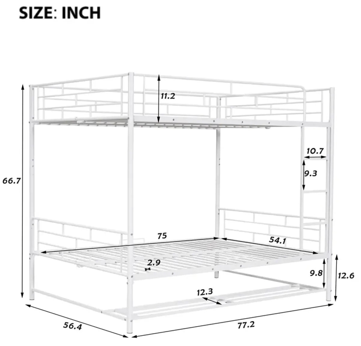 Metal Bunk Bed With Shelf And Guardrails