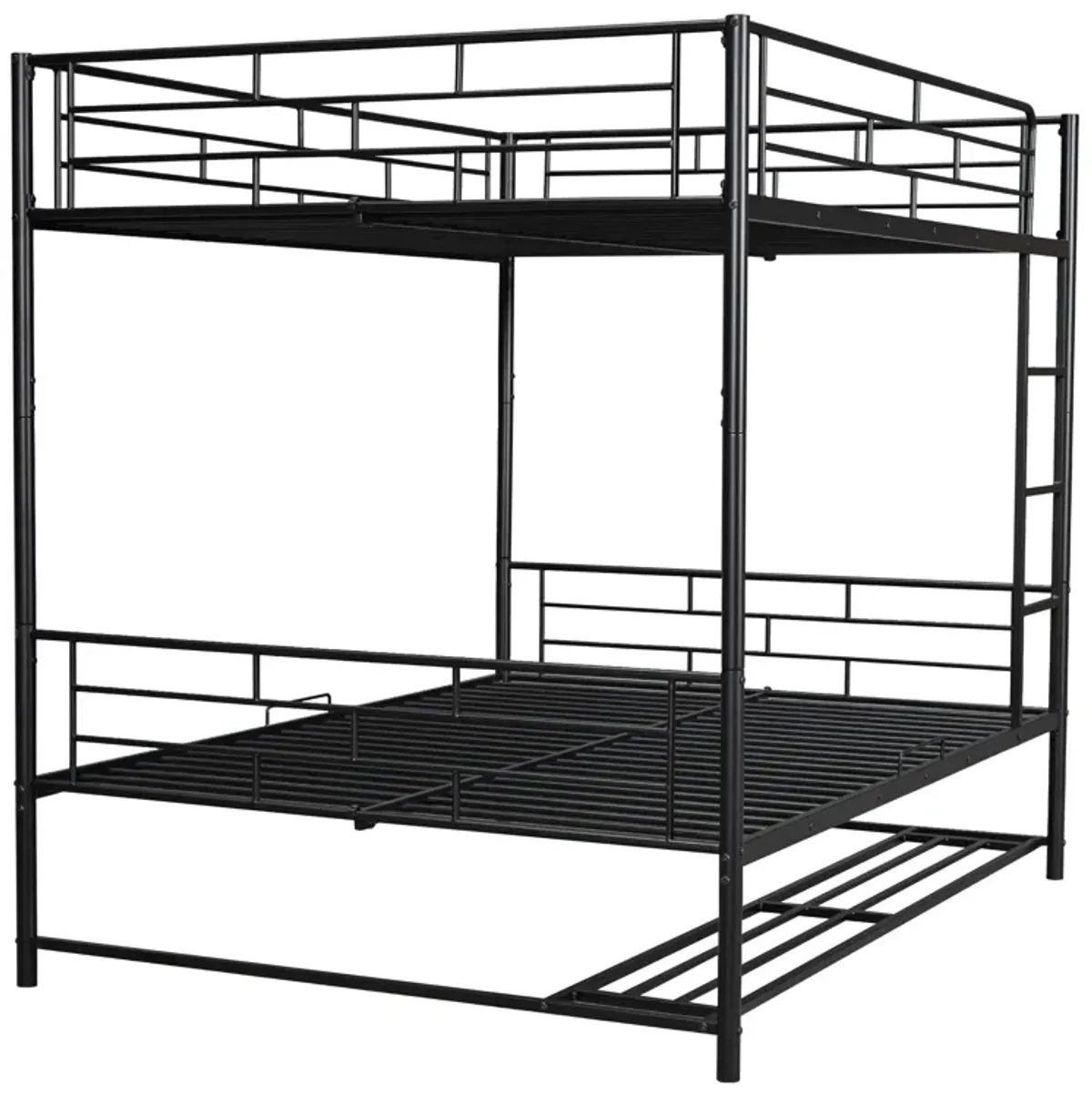 Metal Bunk Bed With Shelf And Guardrails