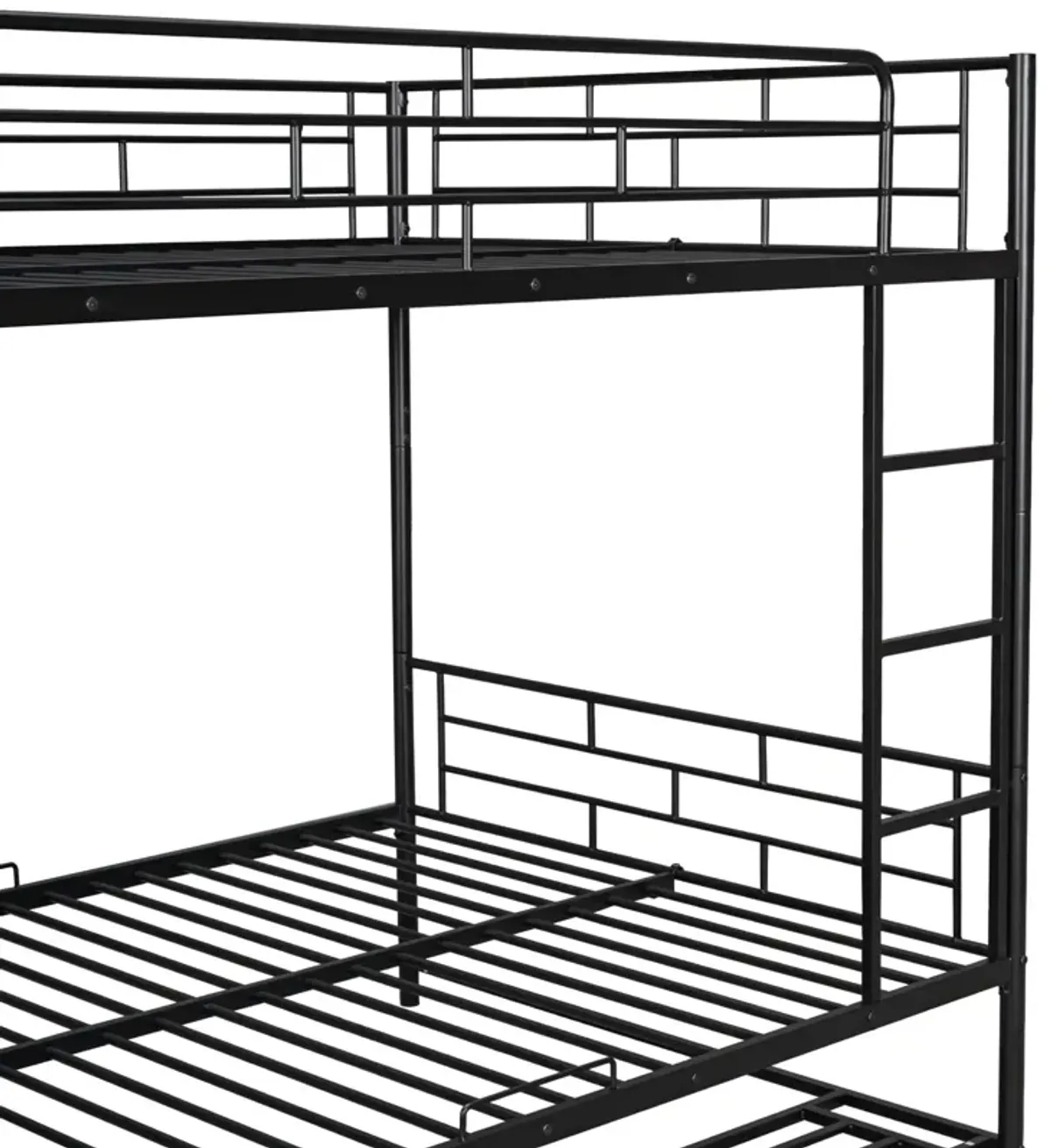 Metal Bunk Bed With Shelf And Guardrails