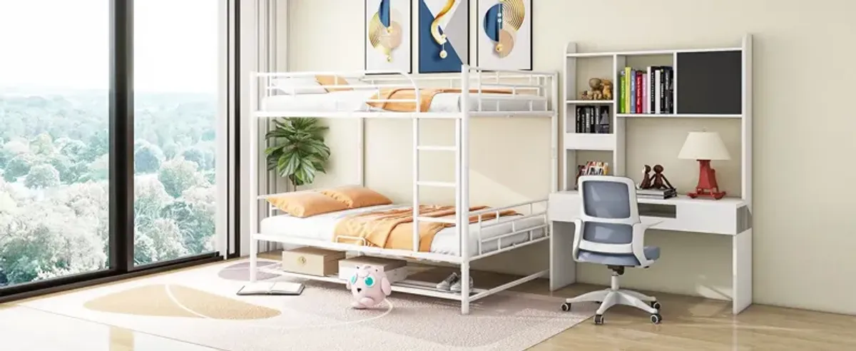 Metal Bunk Bed With Shelf And Guardrails